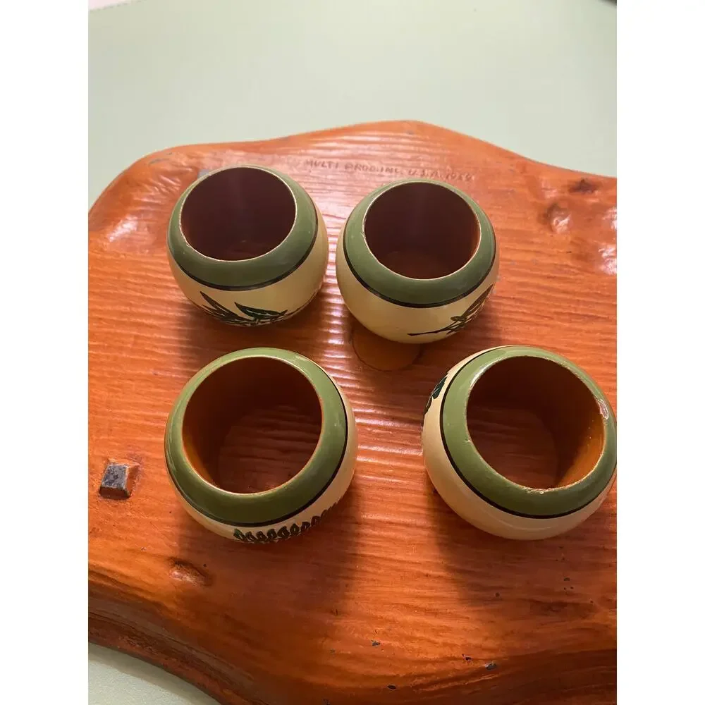 Vintage green yellow handpainted wooden napkin holders Set of 4